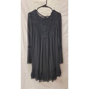 Altar'd State Dress Black Sheer Knee Length Lace Dress Bell Sleeves XS